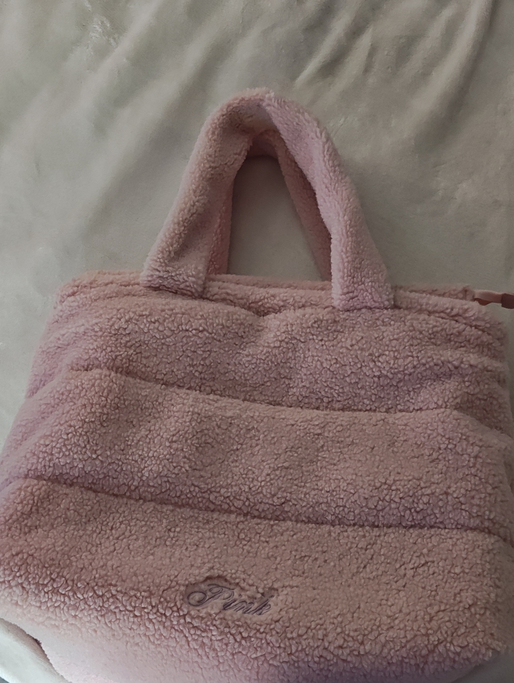 PINK Victoria's Secret Plush Sherpa Tote - Light Pink